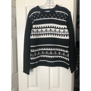 Vtg Evan-Picone Mens Med Black and White Faire Isle Cozy Knit Grandpa‎ Sweater